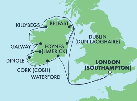 Ireland CE Cruise 2025 Itinerary Map